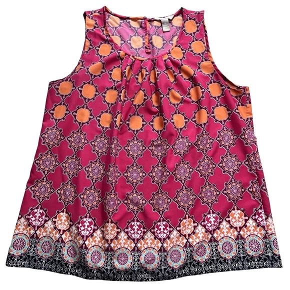 Banana Republic Tops - Banana Republic XL Pink & Orange Printed Sleeveless Tunic Bright Print Soft